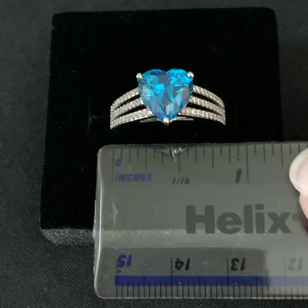 Bella Luce Blue And White Rhodium Over Sterling Silver Heart Ring 4.05ctw